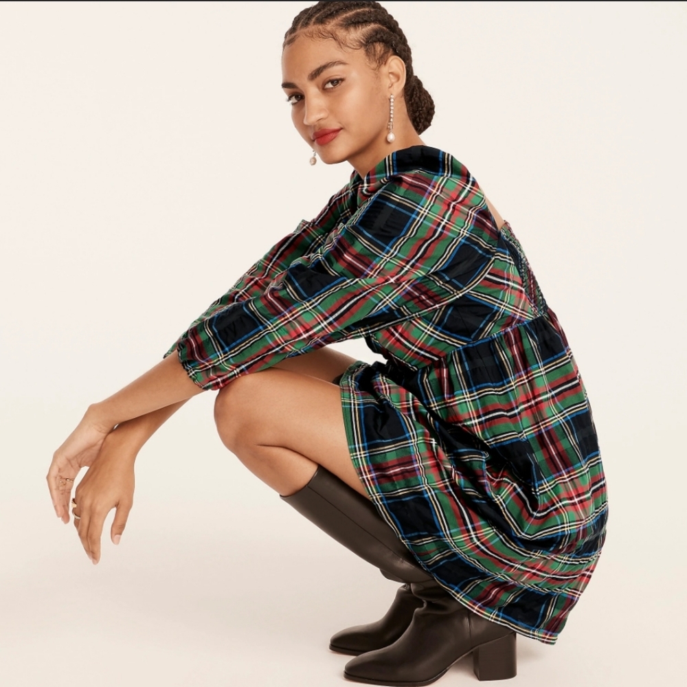 J Crew - Puff-sleeve mini dress in Stewart tartan - Size 4  (NWT) - Picture 3 of 12